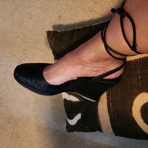 Via Spiga V-Gore Black Rafia/KD Splt side Shoes - Size 9